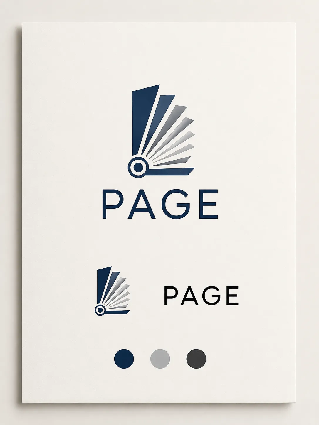 A corporate brand identity sheet showcasing variations of the Page logo and color swatches on a white background.